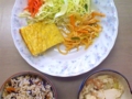 [ごはん]ひじき御飯、切干し大根のオムレツ、豆腐と海老のくず煮