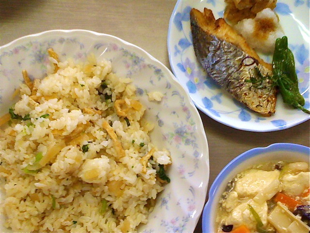 大根めし、さわらの香味焼き、豆腐の中華煮