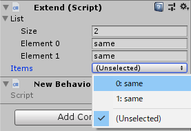 UnityEditor の Popup が動的に生成されている画像