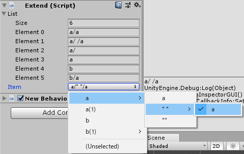 UnityEditor の Popup が階層化されている画像