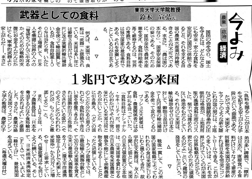 日本農業新聞のコラム記事20181211