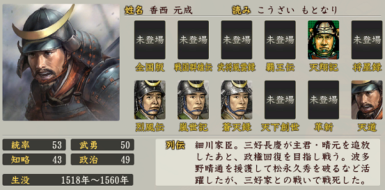 信長の野望・創造 戦国立志伝における香西元成