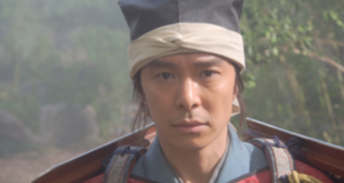 明智城に一礼して明智荘を後にする明智十兵衛光秀