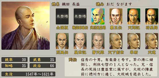 信長の野望・創造 戦国立志伝における織田長益