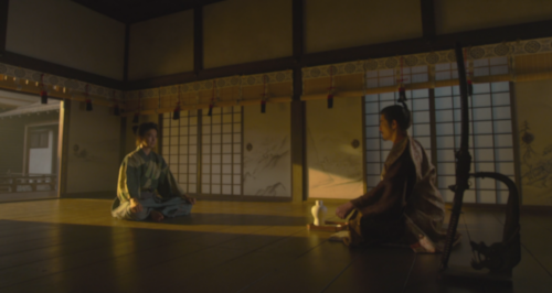 久々に対面する斎藤義龍（高政）と明智十兵衛光秀