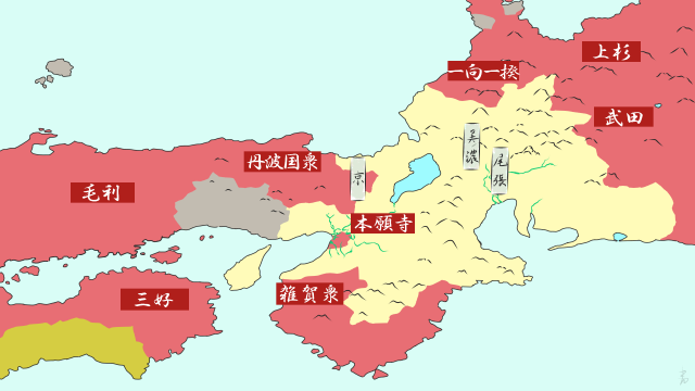 天正3年の織田・反織田勢力の情勢図