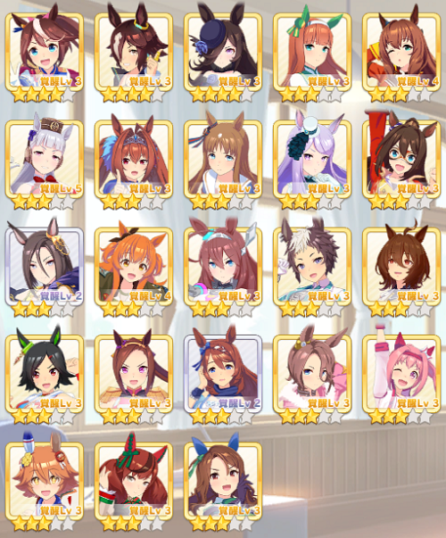 所持している全育成ウマ娘一覧