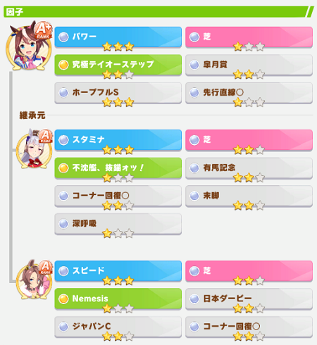 スピ3スタ3パワ3トウカイテイオーの継承情報