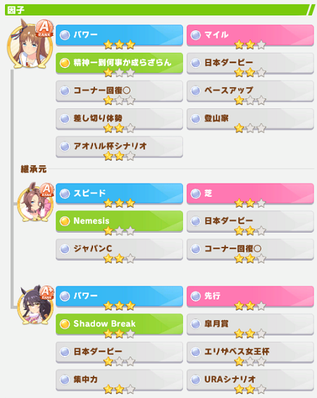 スピ3パワ6グラスワンダーの継承情報
