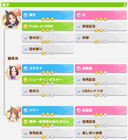 スタ3パワ3賢さ3キングヘイローの継承情報