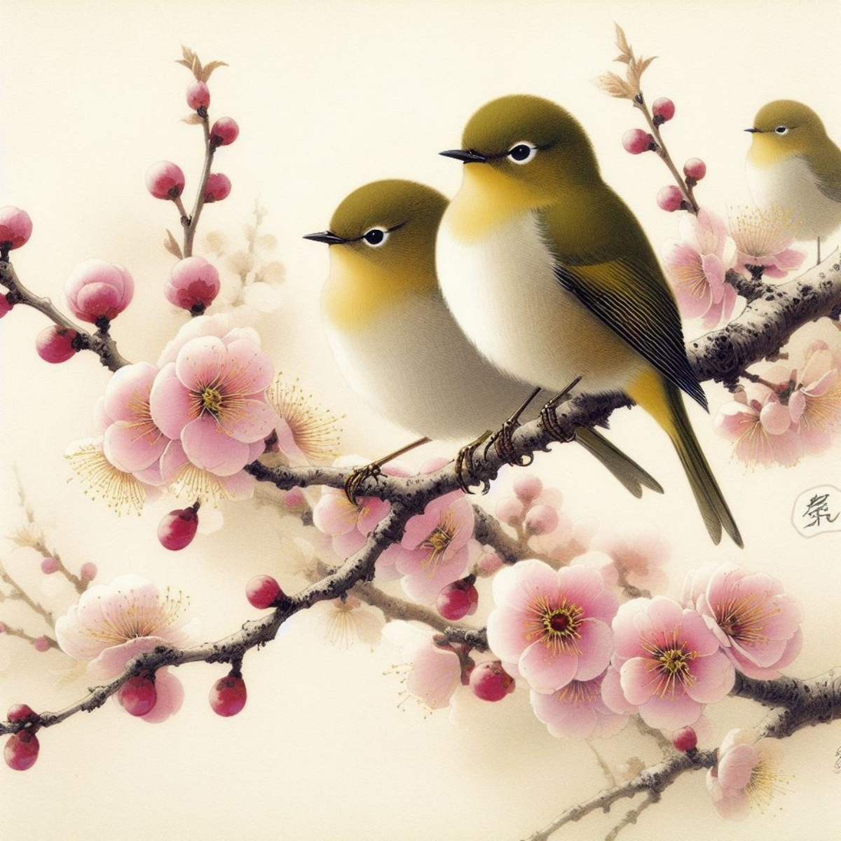 梅の花にメジロ - つみかさね