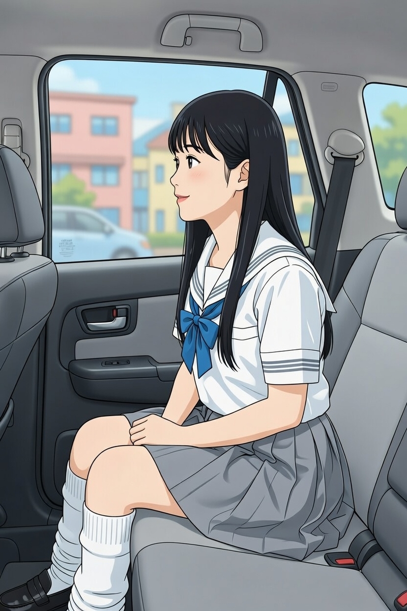 タクシーに乗るフジモトさん