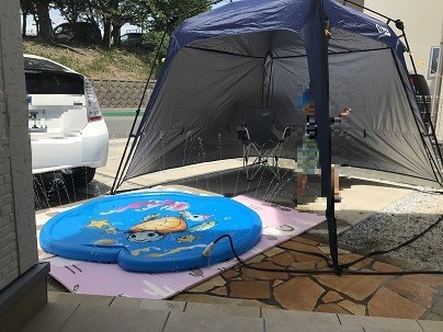 庭にタープテントと噴水プール 暮らしのメモ