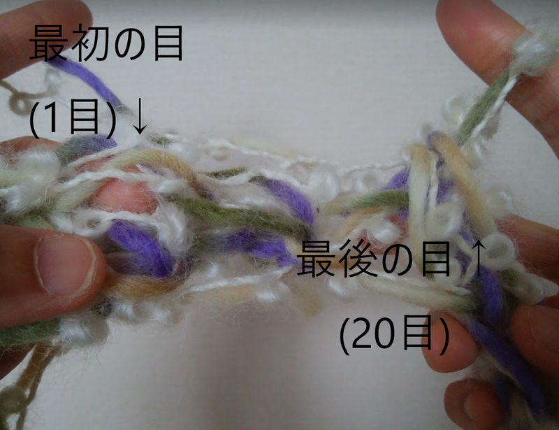 最後の目が編めたら、最初の目に引き抜き編みをする