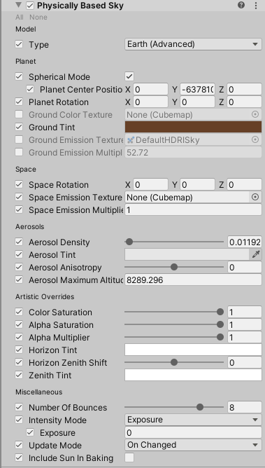 Physically Based Skyのプロパティ