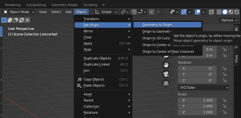 Blenderでオブジェクトの原点を中心にしている様子