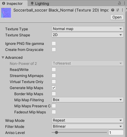 Unityにimportしたnormalmapのタイプを変更している画像