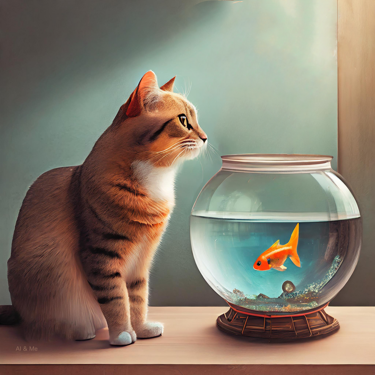 絵画 。手描き【水槽の中のきれいな金魚とかわいい猫たち】 水槽の中の金魚たちイラスト - No: 22848313｜無料イラスト