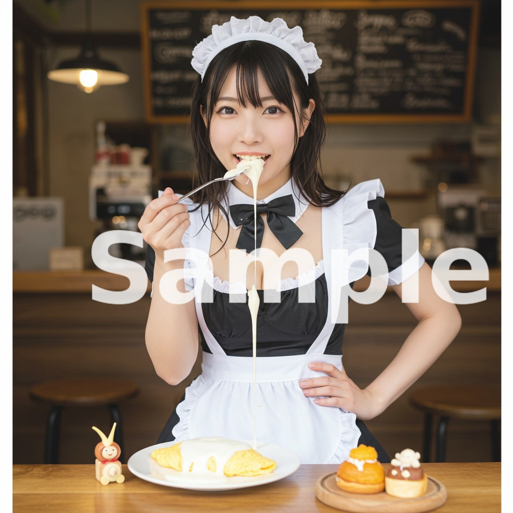 AI画像 AI画像生成 メイド メイド喫茶 メイドカフェ(生クリーム)<プロンプト>02