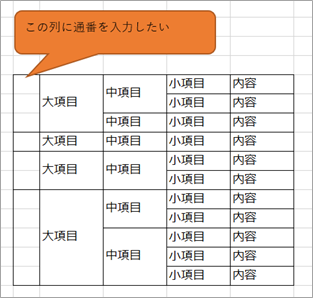 大項目に対して通番を入力したい