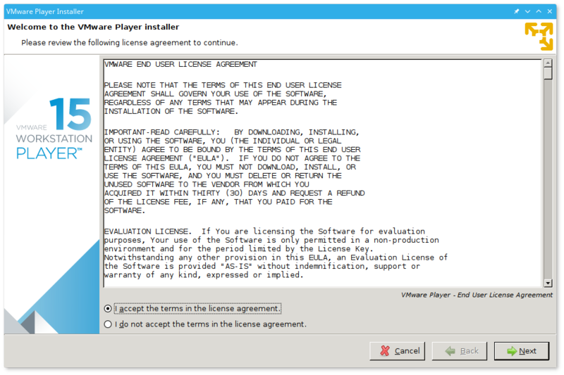 VMwarePlayerのインストーラ