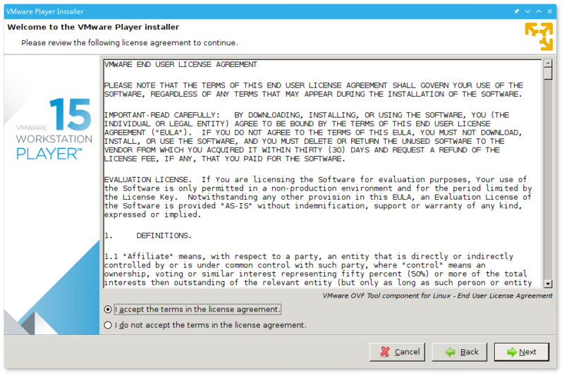 VMwarePlayerのインストーラ