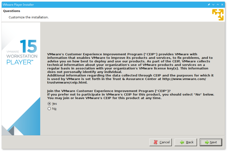 VMwarePlayerのインストーラ