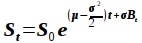 S_t = S_0 e^{(μ - {σ^2} over {2})t + σB_t}