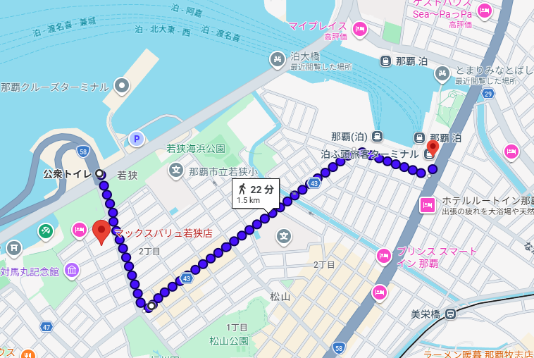 泊大橋のたもとからとまりんへMAP