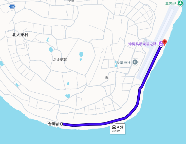 北大東島地図　沖縄海→台風岩