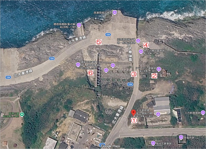 北大東島 燐鉱山遺跡MAP