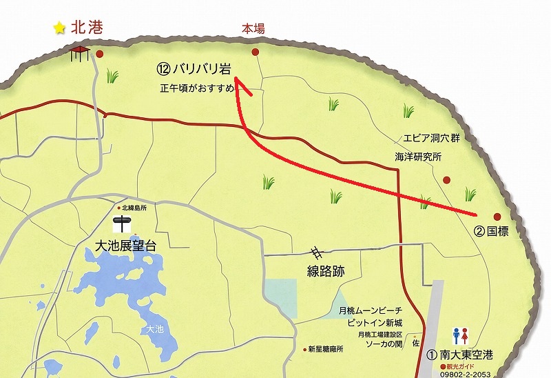 南大東島　国標　→　バリバリ岩　MAP