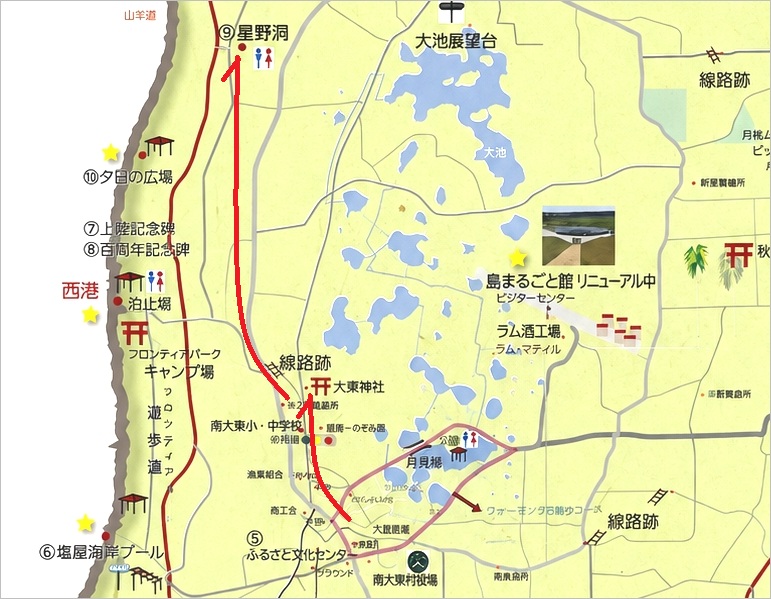 南大東島 大東神社→星野洞 MAP