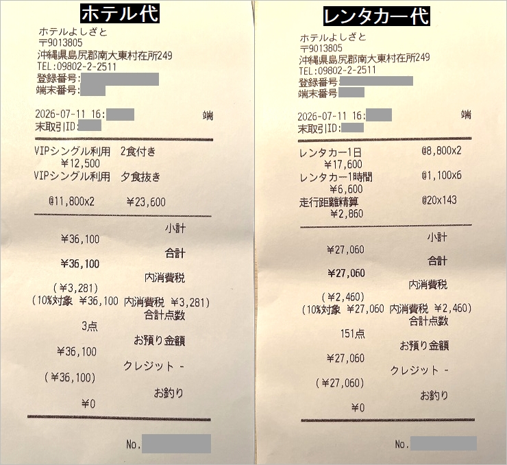 南大東島　ホテルよしざと　宿泊費　レンタカー代
