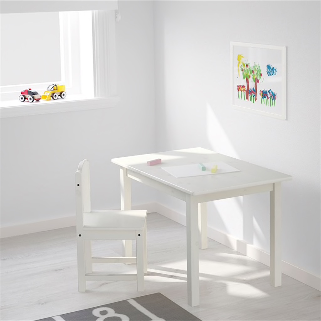 美品　IKEA イケア　SUNDVIK テーブル　チェア　セット SUNDVIK スンドヴィーク 子ども用テーブル, ホワイト, 76x50 cm