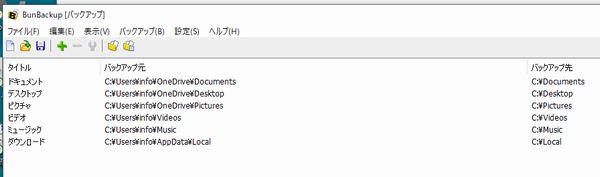 バックアップ元と先のフォルダ