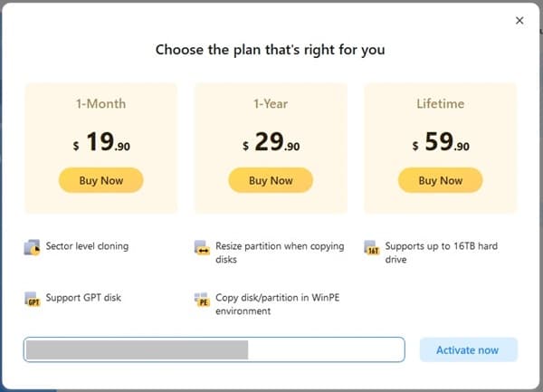 EaseUS Disk Copy価格画面
