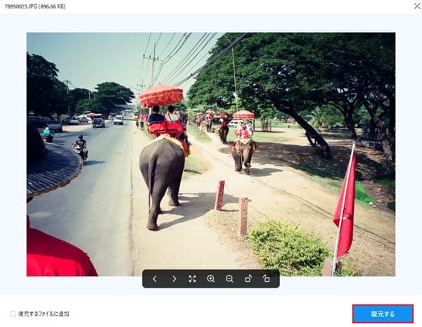 Wondershare Recoveritソフト操作画面で象に乗っている画像