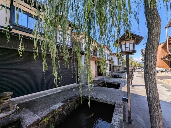 瀬戸川と柳と古い灯と古い家