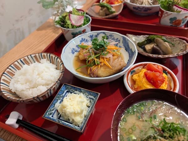 キレイにいろんなお皿に盛られた和風のランチ
