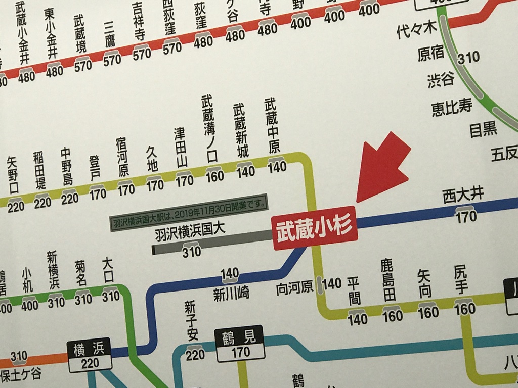 JR武蔵小杉駅運賃表 消費税改定時に既に出現していた新駅(2019/10/1)