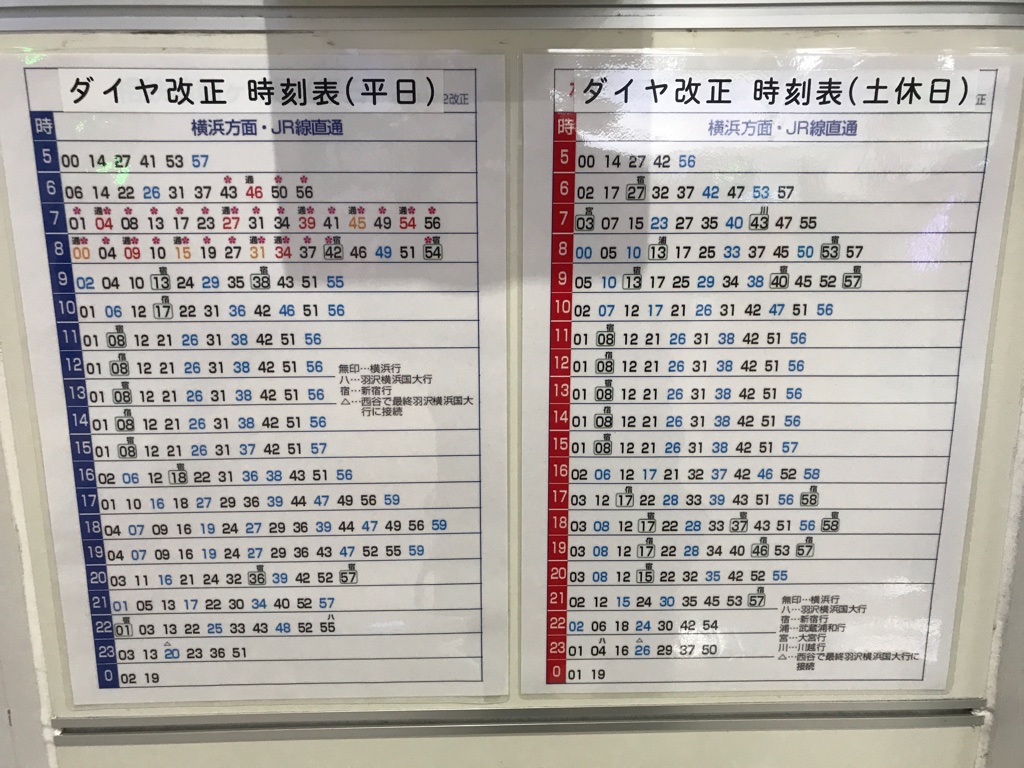 相鉄鶴ヶ峰駅 横浜方面・JR線直通ダイヤ改正時刻表(2019/11/27)