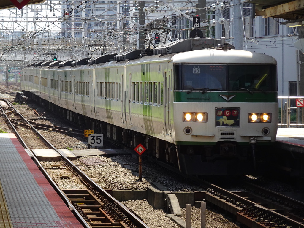 横浜駅7番線に到着する185系踊り子52号東京行き(2020/8/2)