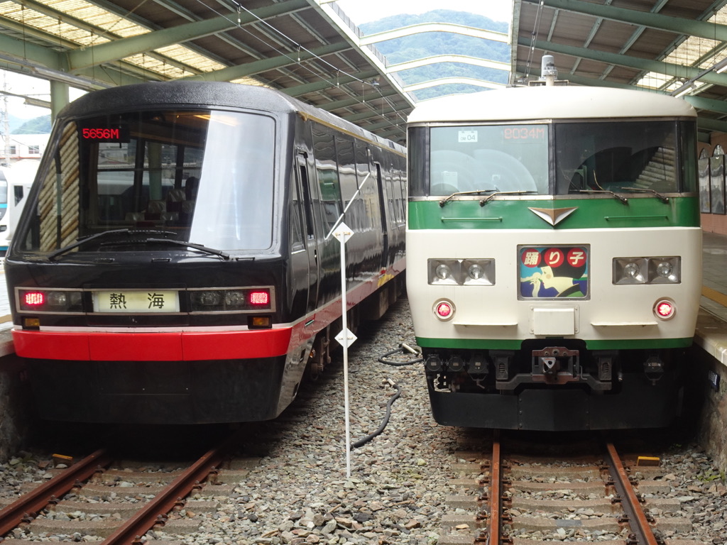 伊豆急下田駅で様々な車種と並ぶ185系〜この1年間はサフィール踊り子号