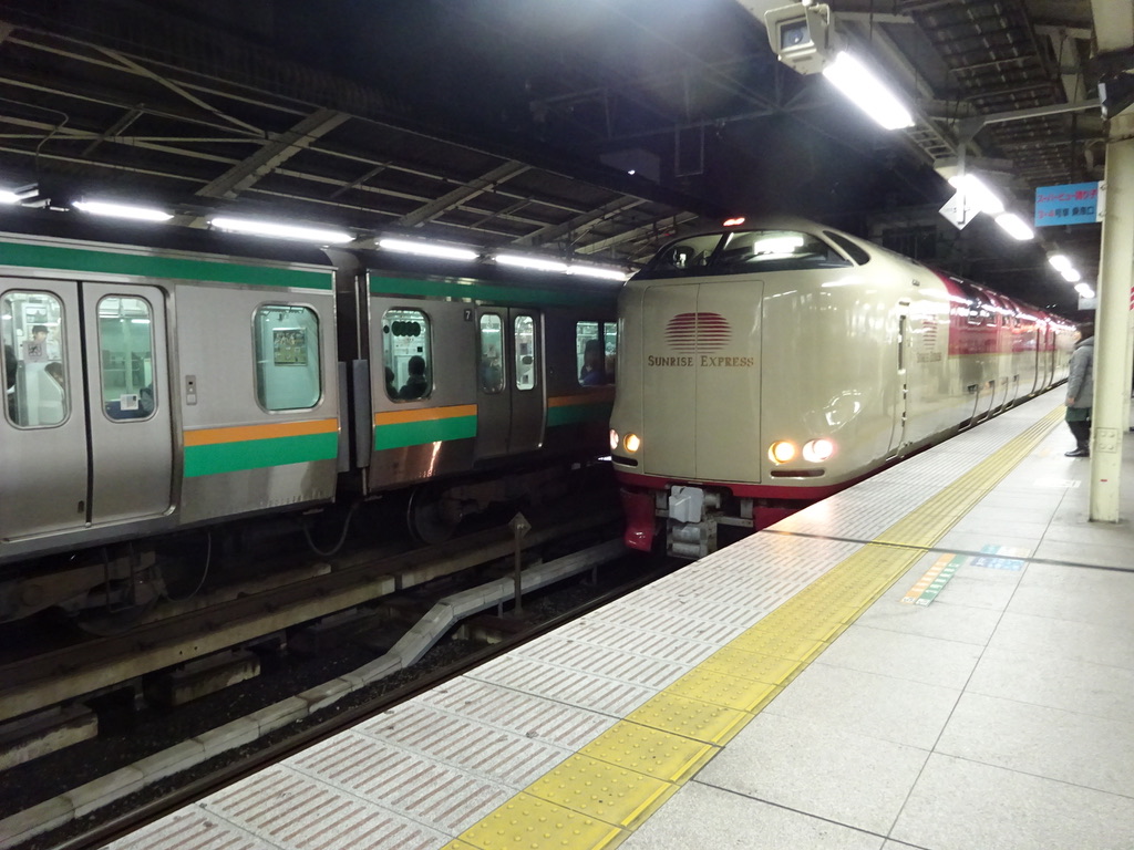 横浜駅を発着する285系寝台特急サンライズ出雲91号出雲市行き(2014/12/29)