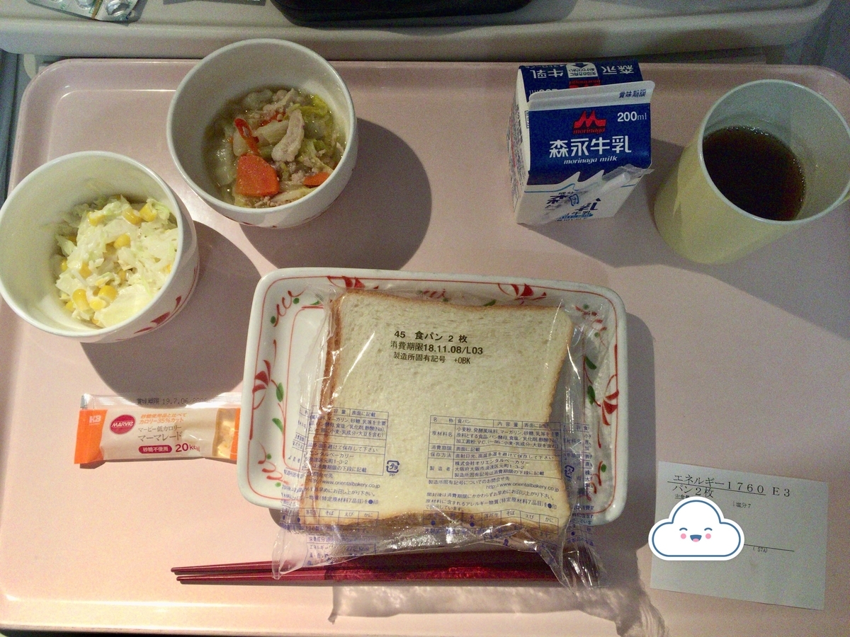 妊娠糖尿病検査入院２日目　３回食　朝食