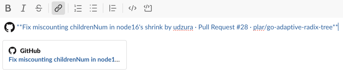 Slackに貼り付けた様子のキャプチャ