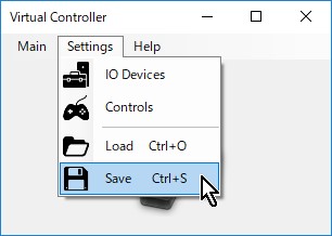 7-12.【Virtual Controller】メニュー→Settings→Save