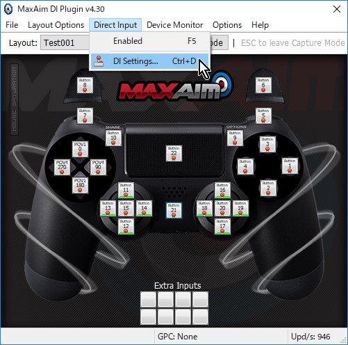 8-11.【MaxAim DI】メニュー→Direct Input→DI Settings...