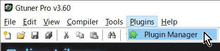 「Gtuner Pro」メニュー→「Plugins」→「Plugin Manager」を開く 「Gtuner Pro」メニュー→「Plugins」→「Plugin Manager」を開く
